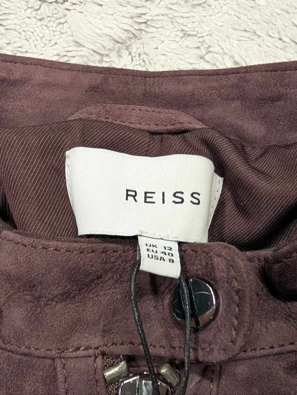 Reiss Jacket Womens 8 Purple Bordeaux Dawn Suede Goat Leather Biker Slim Fit - Picture 3 of 10